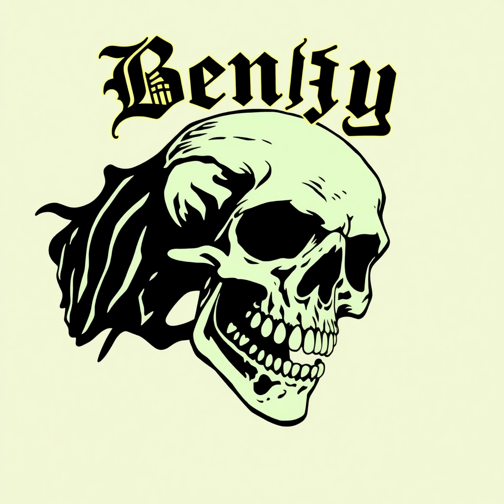 a death metal logo that says "Benjy"