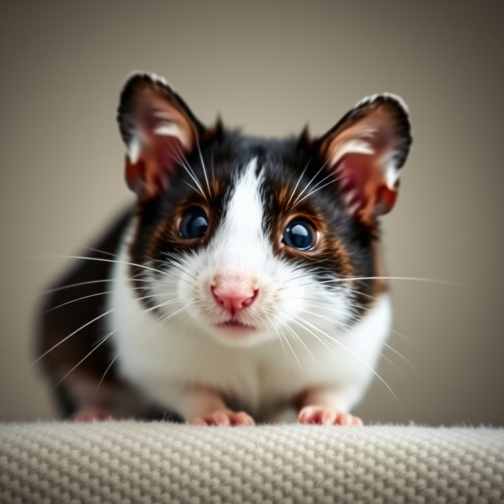 Black cat earing white hamster