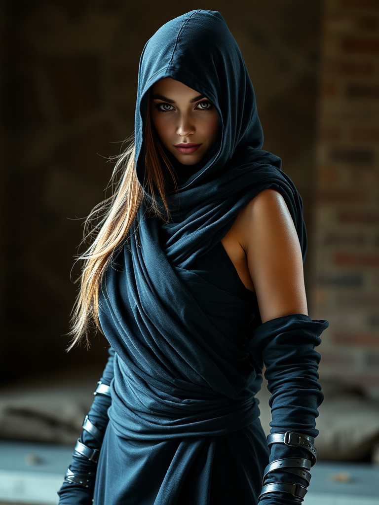 Assassin wearing all black wrap clothes Beautiful woman