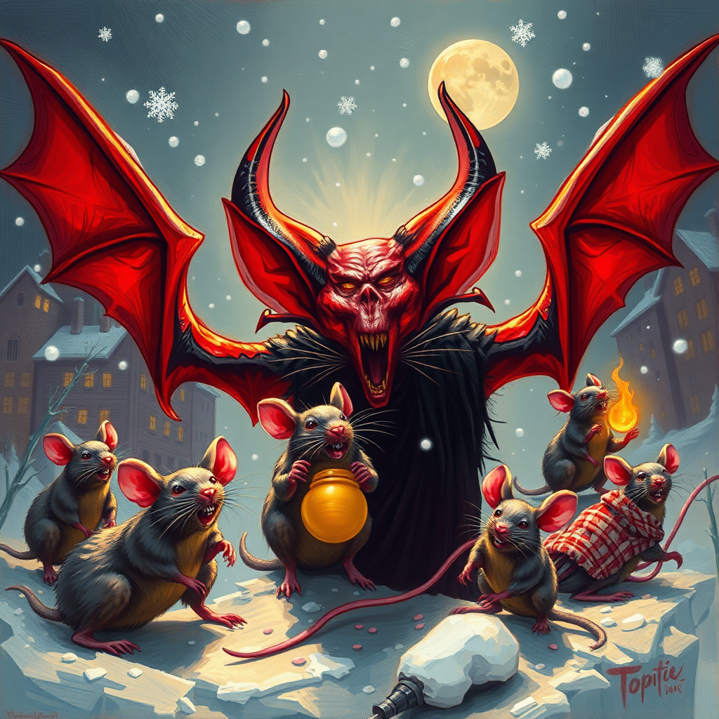 Demon rats invading Boston, Satan, blizzard, honey ad