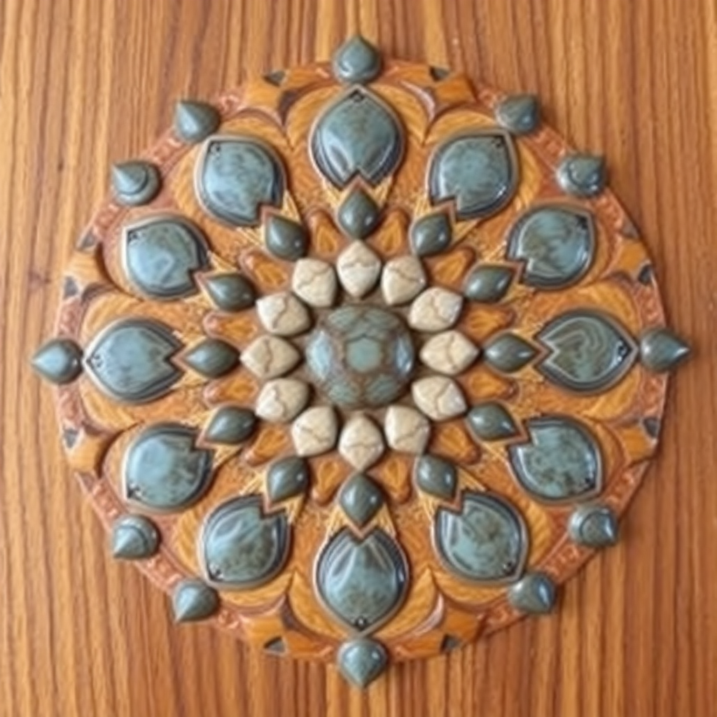 Decorative wood 
with stone inlay