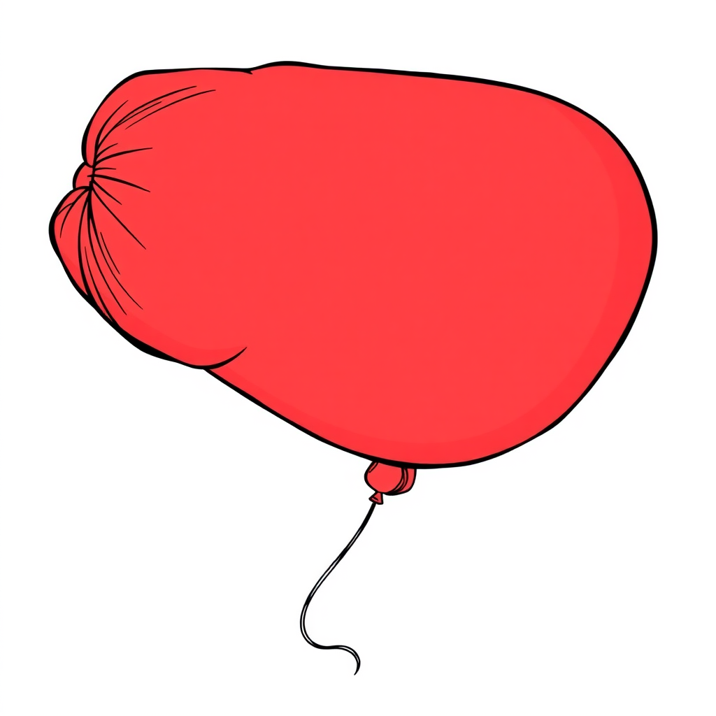 a red balloon, tense fabric, massive protruding bulge on one side of the balloon, side view, 2D, caricature, cartoon, Sketch lines, coloring book, coloring book style on white background, well composed, clean coloring book page, No dither, no gradient, strong outline, No fill, No solids, vector illustration, realistic proportions