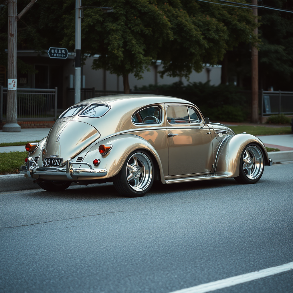 metallic shine car is parked on the side of the road, inspired by Taiyō Matsumoto, tumblr, restomod, nd4, c4