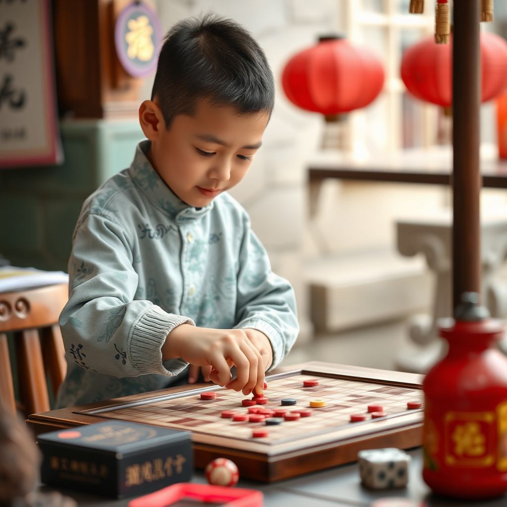 A Chinese boy is playing Go.