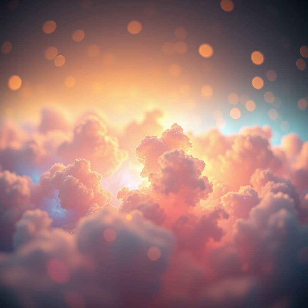 mandelbulb clouds, Low Key Lighting, dreamscape, nebula, Bokeh, abstract, brilliant colors, glittering, translucent, iridescent, glowing, artistic photo, panoramic, airy, original, experimental, fractal, generative art, calm, cinematic shot, opal, gold