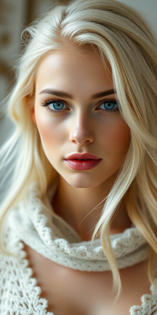 very white blonde woman with blue eyes