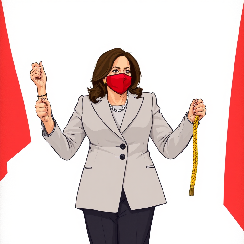 Kamala Harris holding red communism flag