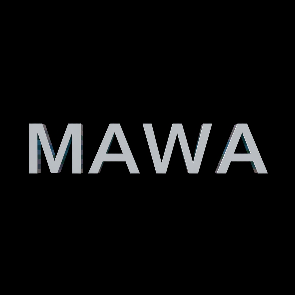 4K Professional AI Compute Inspired Digital Solid White Text That Says "MAWA" On Solid Black Background