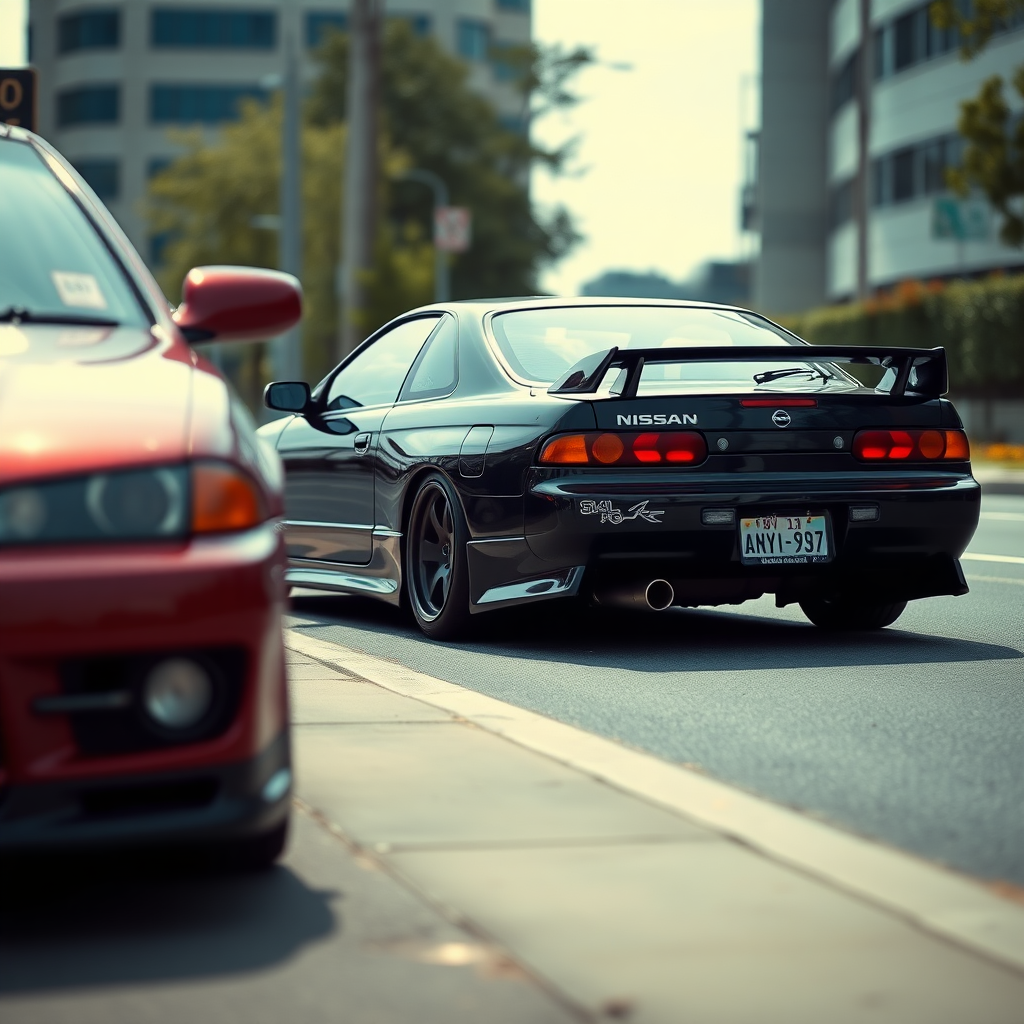 Nissan Silvia S14 the car is parked on the side of the road, inspired by Taiyō Matsumoto, tumblr, restomod, nd4, c4