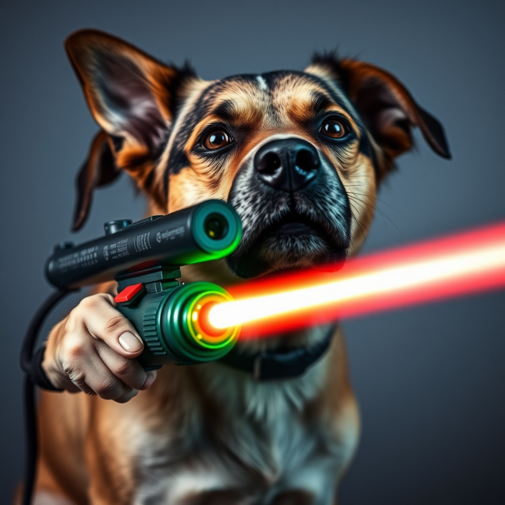 dog with a laser gun