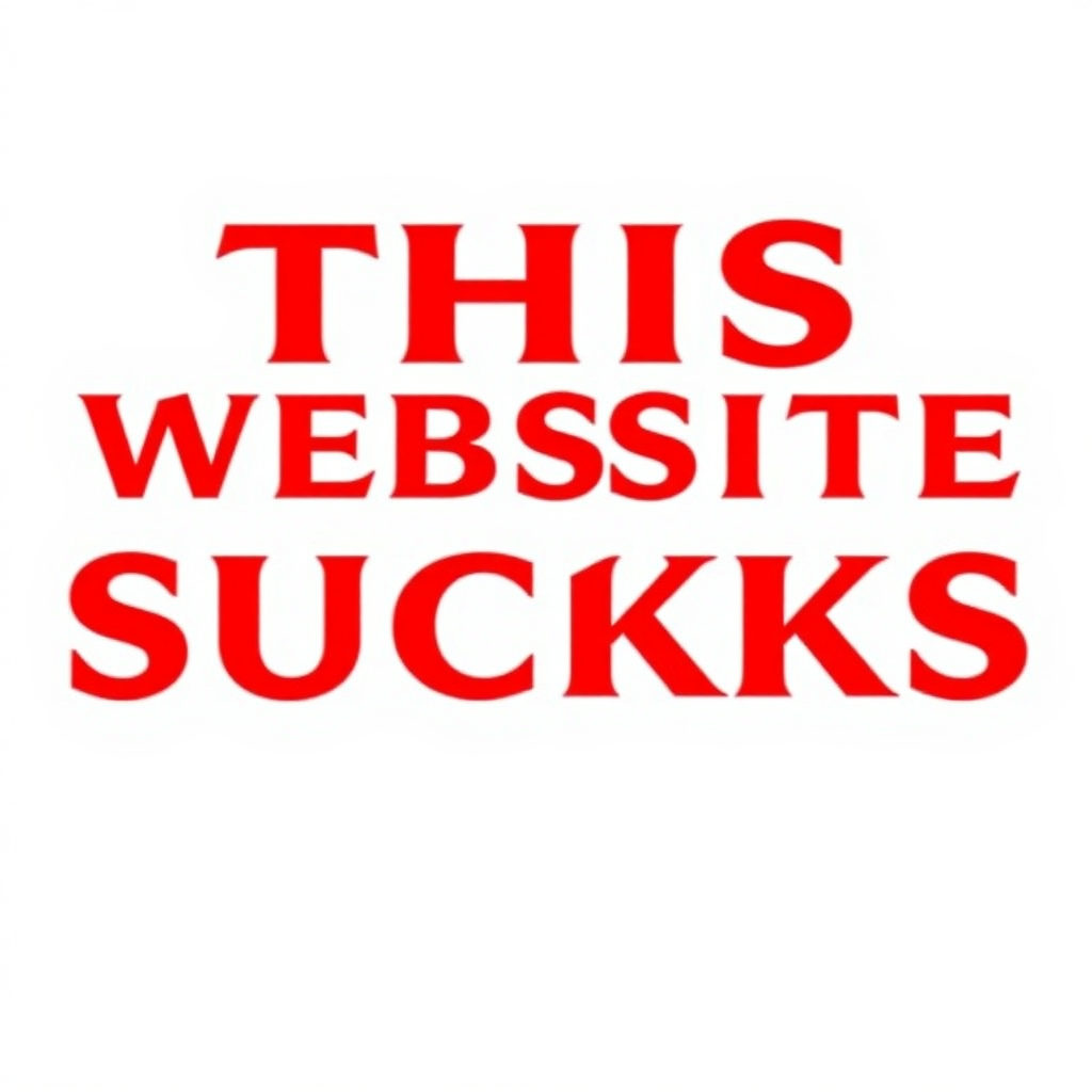 a simple monotype red text against a white background reading "THIS WEBSITE SUCKS"