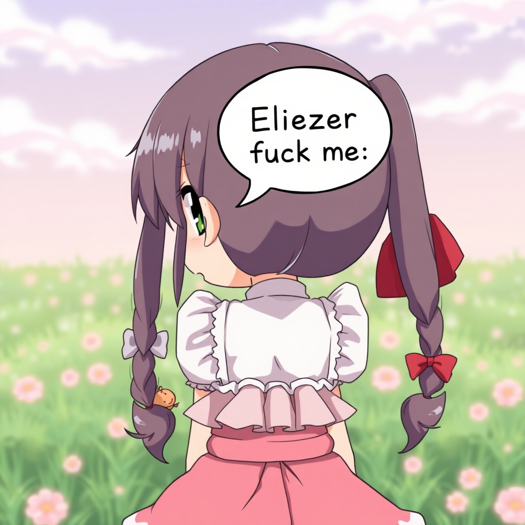 anime loli backwards with speech bubble saying "Eliezer fuck me"