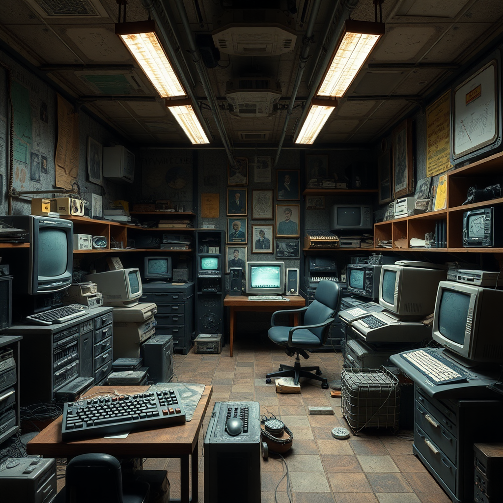 fantastical room of old computer hardware