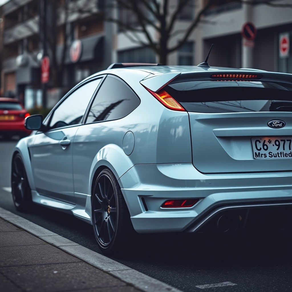 ford focus rs 2009 car is parked on the side of the road, inspired by Taiyō Matsumoto, tumblr, restomod, nd4, c4