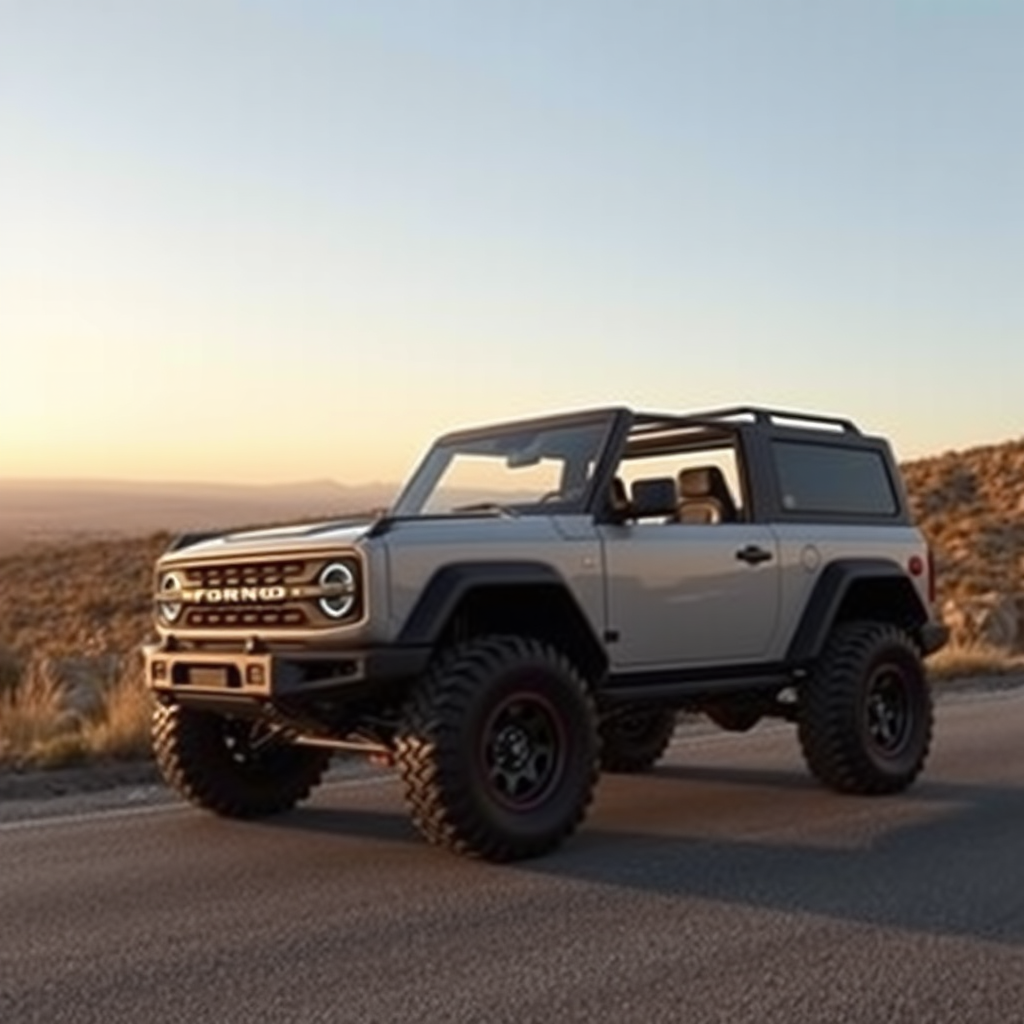 concept ford bronco the 4x4 car is parked on the side of the road, inspired by Taiyō Matsumoto, tumblr, restomod, nd4, c4