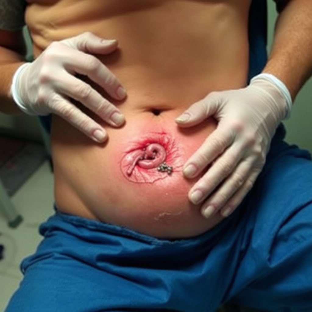 Stomach deep cut injury