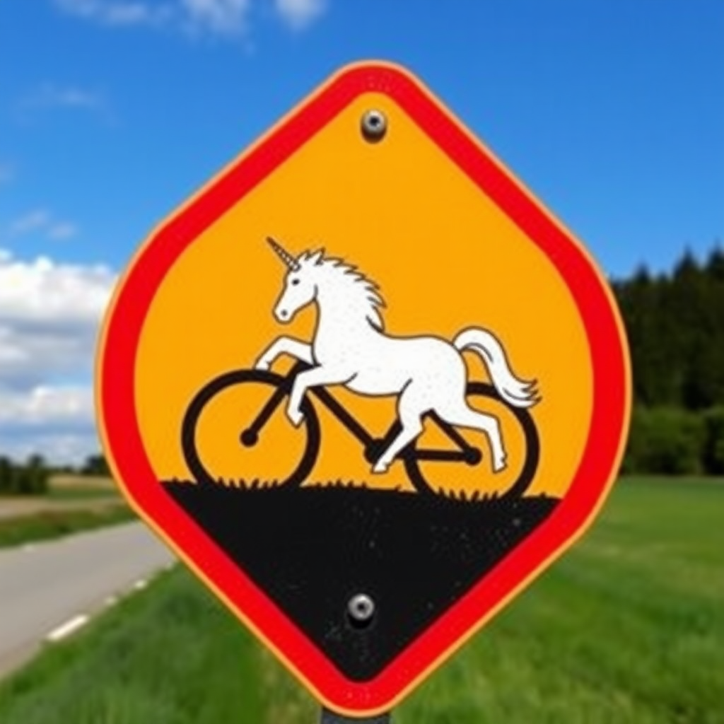 cycling unicorns road sign