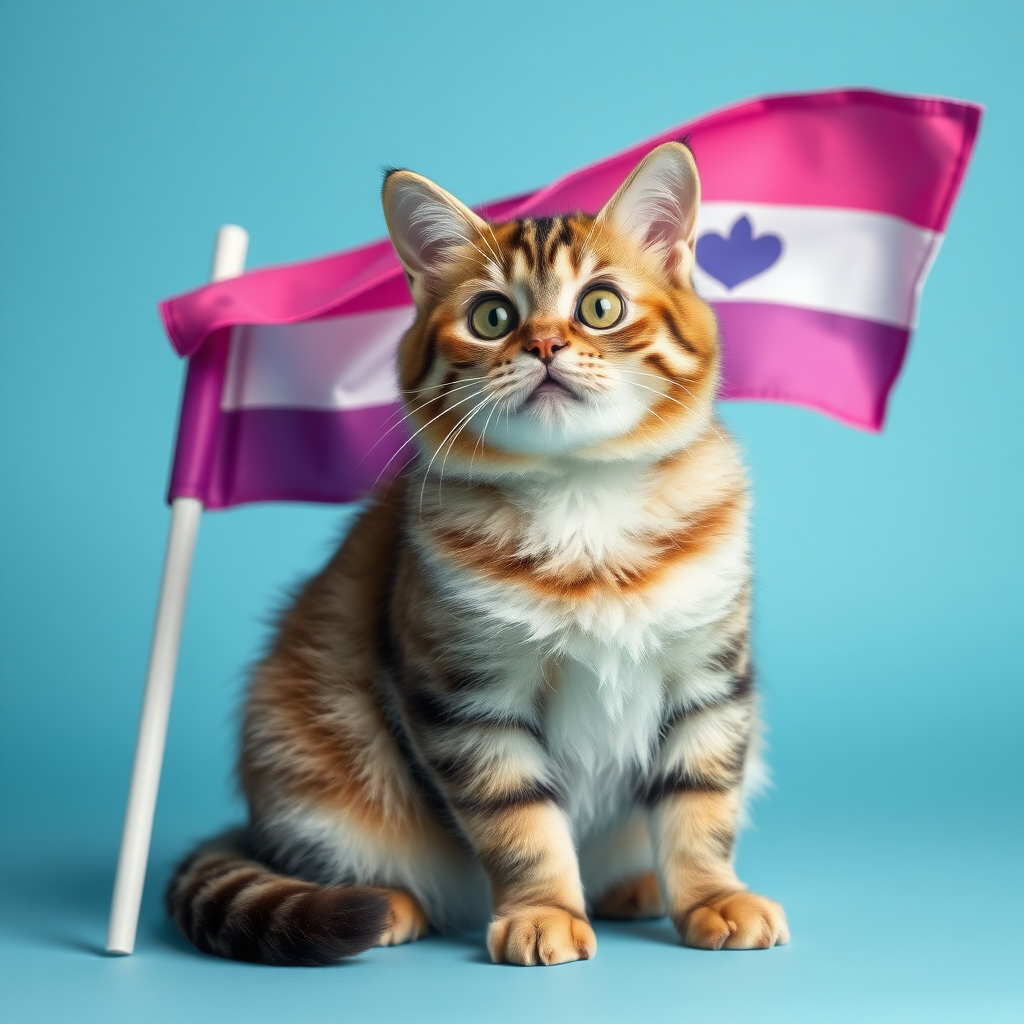 A cat with a lesbian flag