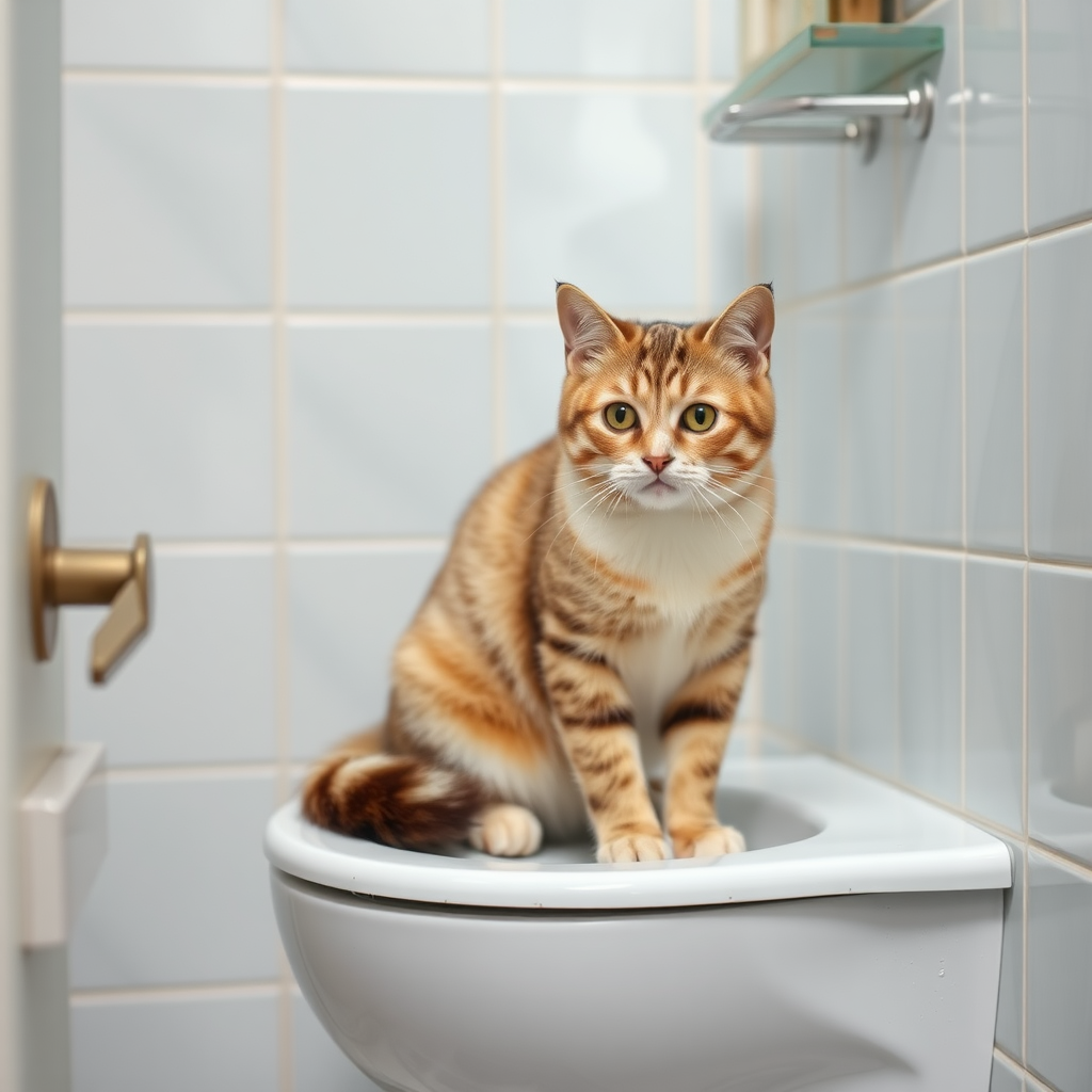 A cat on the toilette