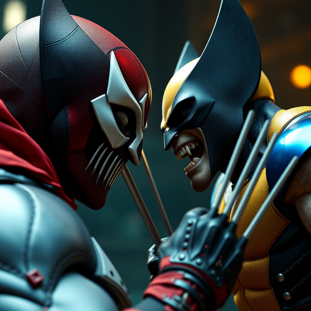 Spawn Vs Wolverine in Cinematic Real3d photo-realistic quality.