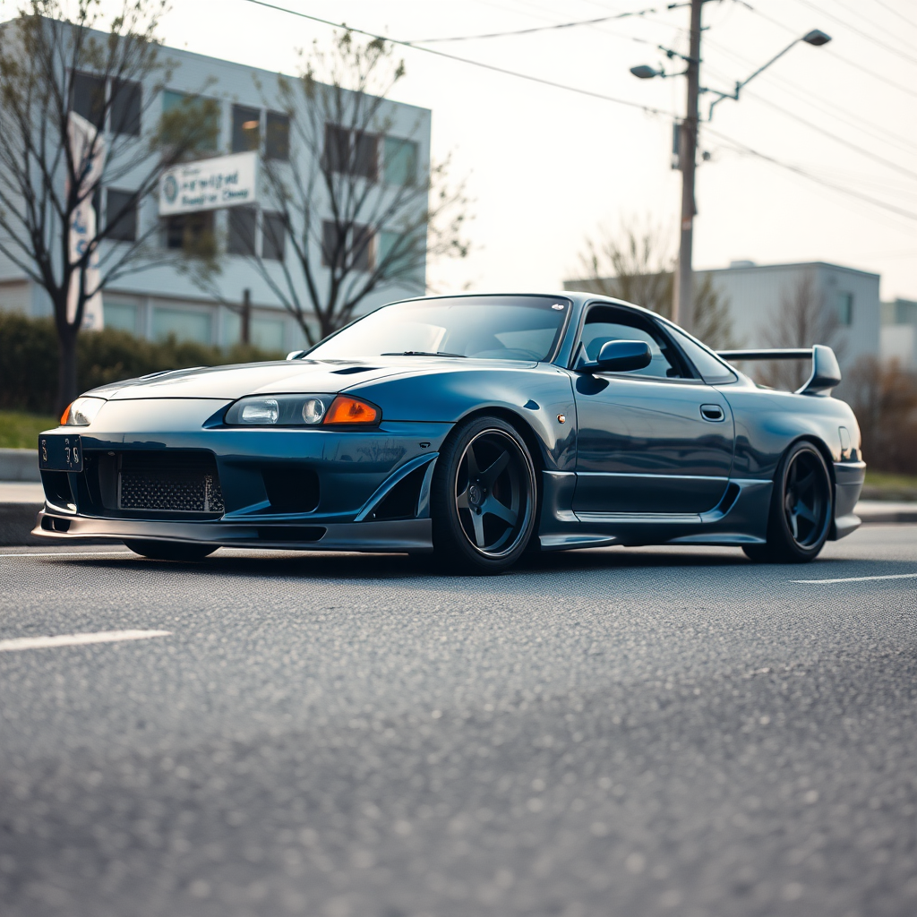 concept tuner nissan silvia s14 the car is parked on the side of the road, inspired by Taiyō Matsumoto, tumblr, restomod, nd4, c4