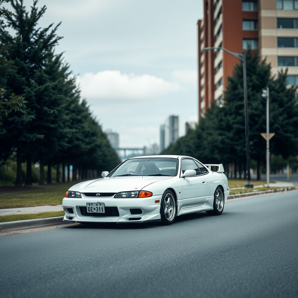 Nissan Silvia S14 the car is parked on the side of the road, inspired by Taiyō Matsumoto, tumblr, restomod, nd4, c4