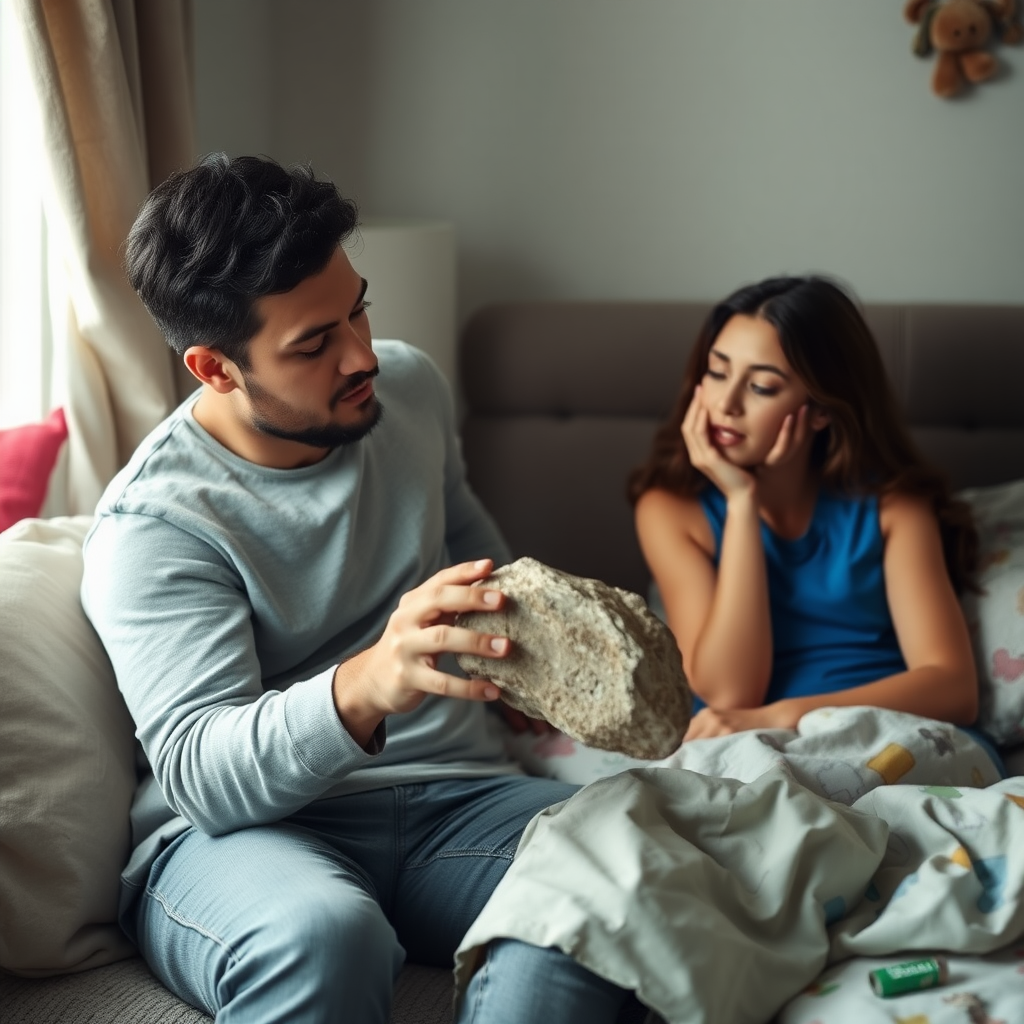 Parents overreacting a lot to finding a rock in child's room.