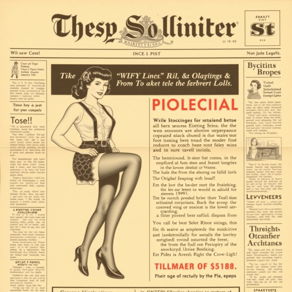 an old newspaper advert advertising traditional silk stockings and suspenders