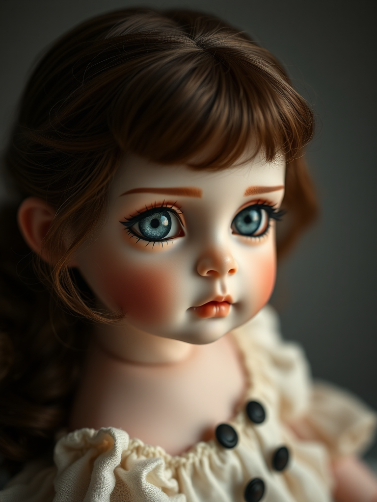 ooak art doll, artist doll, realistic doll, life-like porcelain doll, unique personality, stunning eyes, bisque doll, portrait photography, low key lighting, dept of field, studio photography, full body shot, lively pose