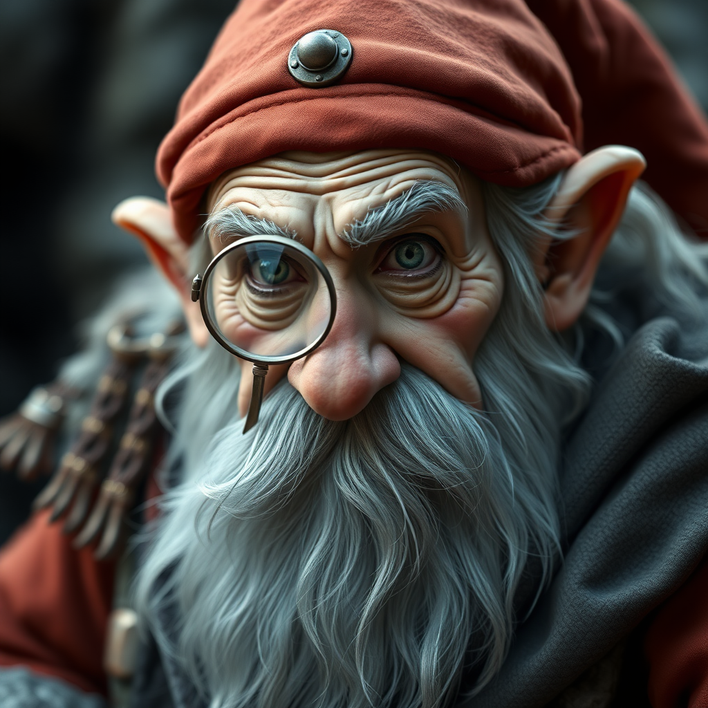 an old dwarf wearing a monocle, high fantasy. photorealistic, ultra high resolution, 16K