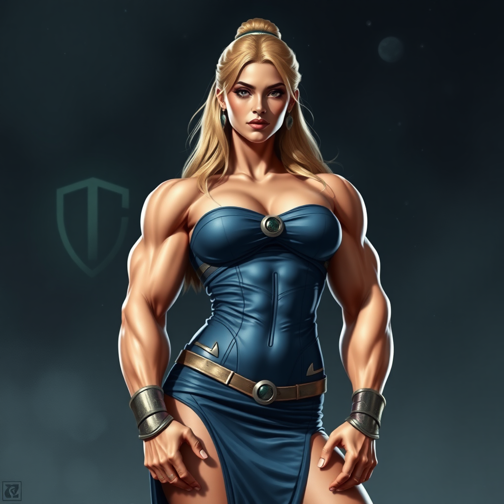 massive huge muscular jacked bodybuilder girl, strapless dress, future warrior princess