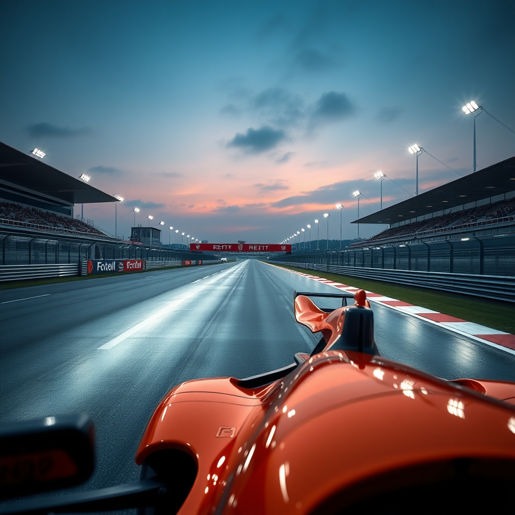 f1 mclaren car aesthetic cinematic photo in a race track