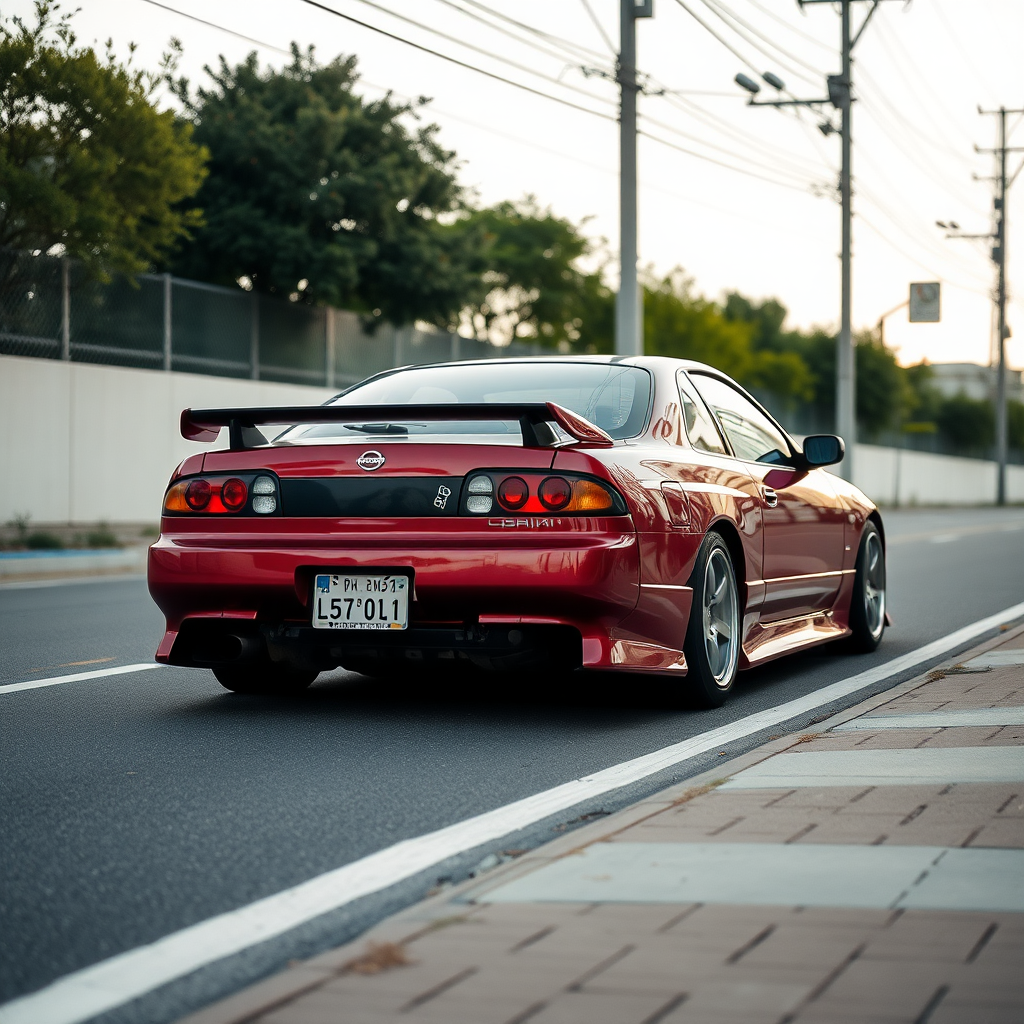 Nissan Silvia S14 the car is parked on the side of the road, inspired by Taiyō Matsumoto, tumblr, restomod, nd4, c4