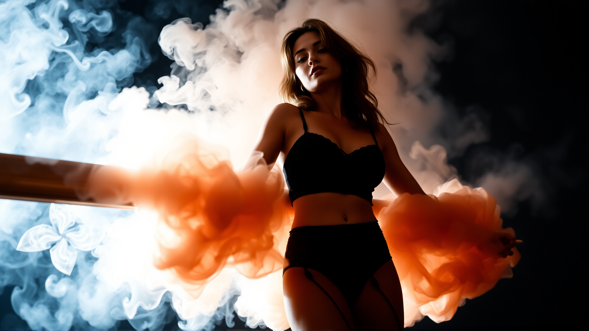 photo, woman wearing panties made of smoke