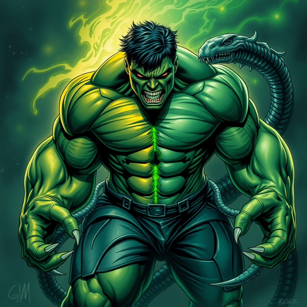 detailed fusion of hulk and xenomorph