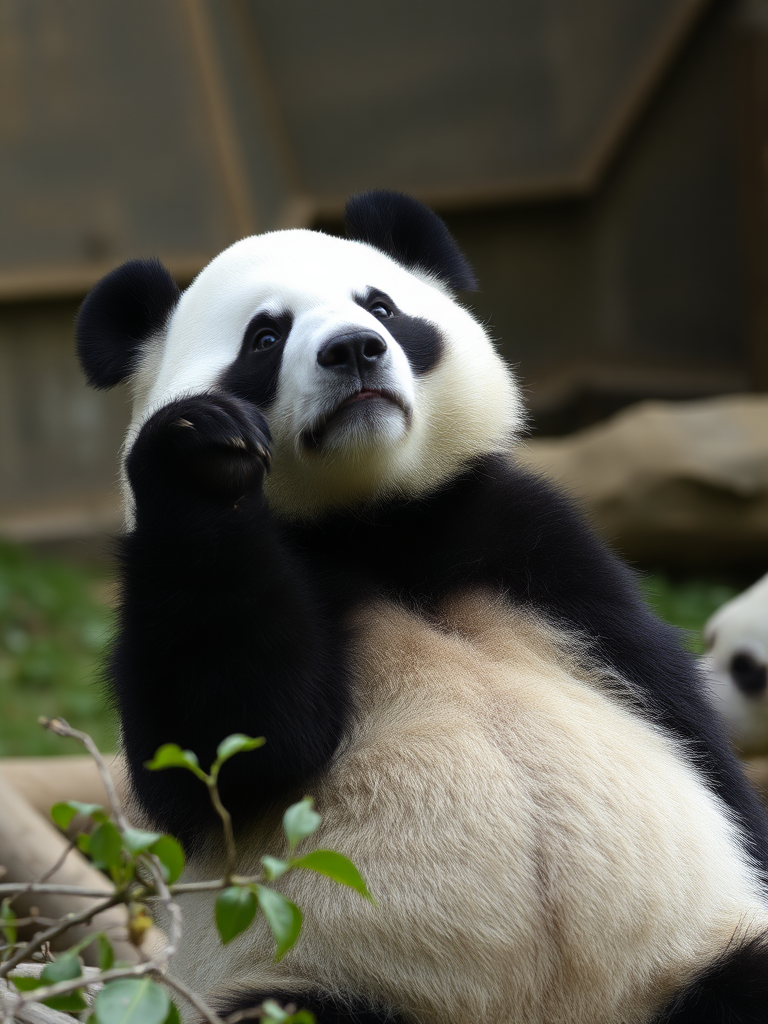 A picture of a confused panda bear