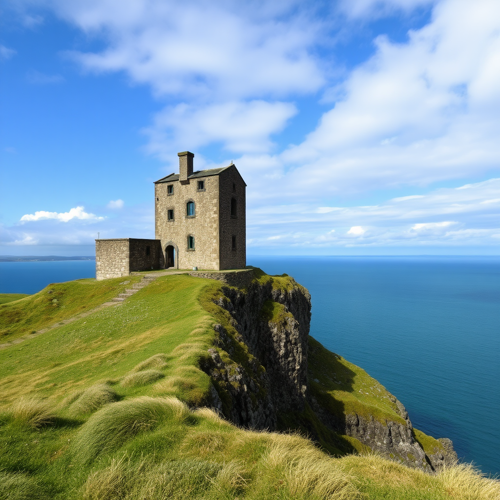 wheal jane mine engine house on clifftop