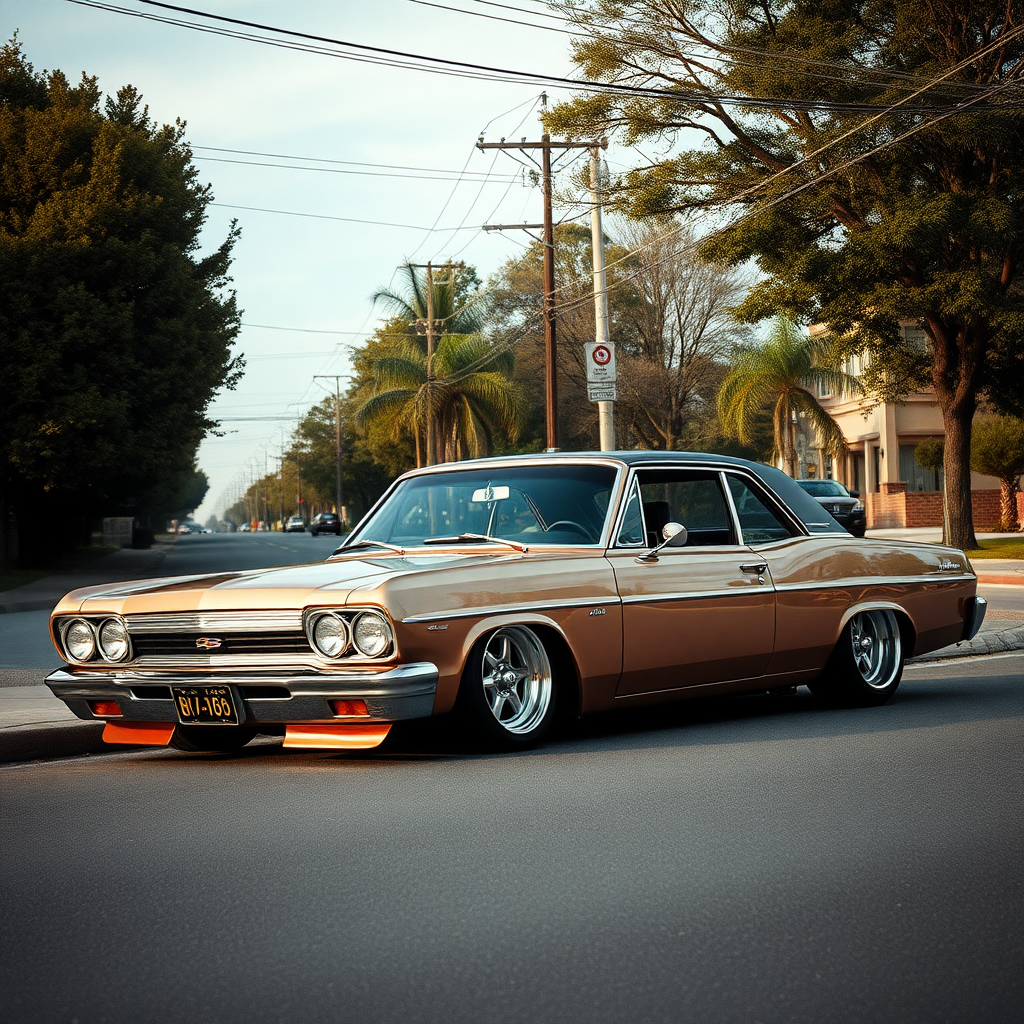 the car is parked on the side of the road, inspired by Taiyō Matsumoto, tumblr, restomod, nd4, c4 metallic shine classic american low rider car