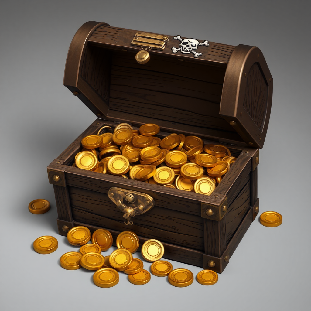 A pirate's treasure chest full of gold coins.