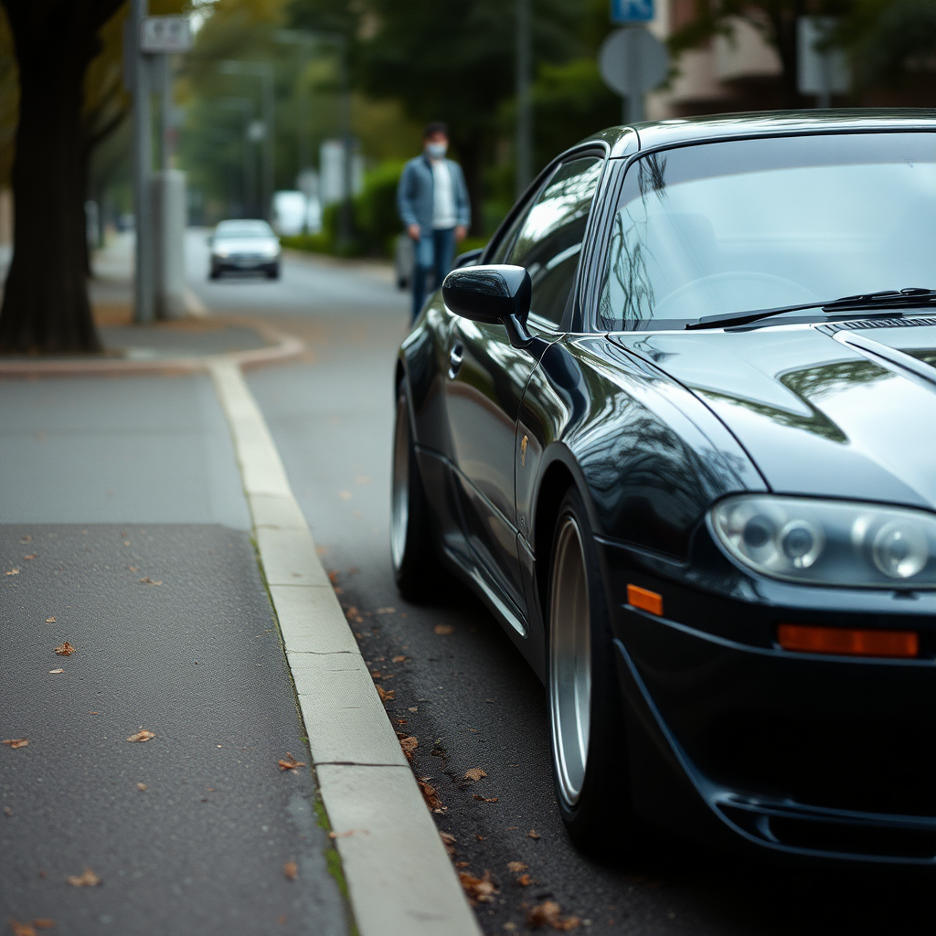 the car is parked on the side of the road, inspired by Taiyō Matsumoto, tumblr, restomod, nd4, c4