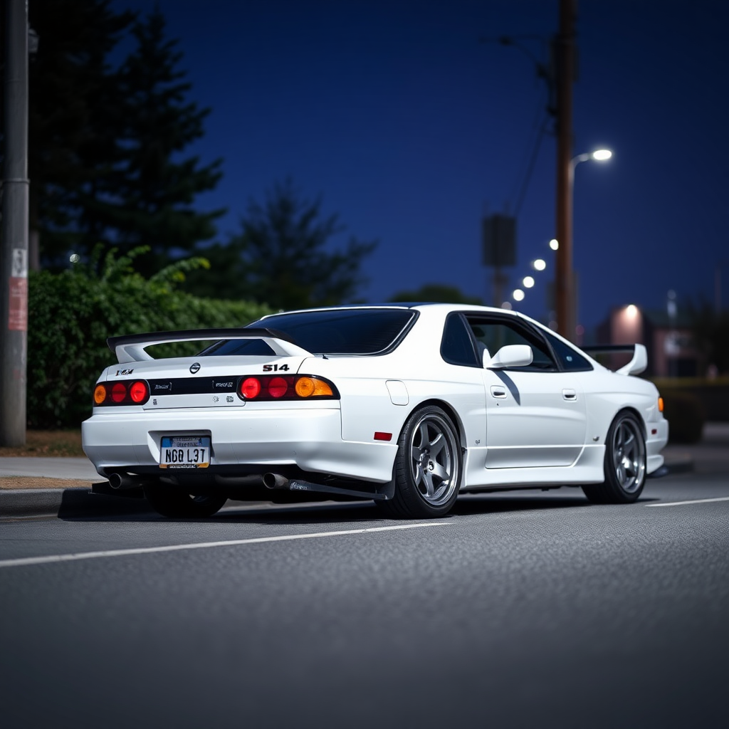 Nissan Silvia S14 the car is parked on the side of the road, inspired by Taiyō Matsumoto, tumblr, restomod, nd4, c4