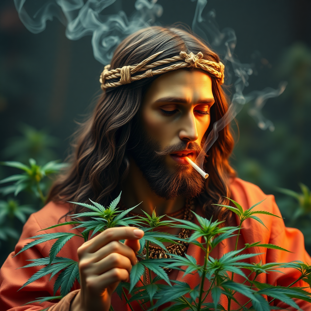 Jesus Christ smoking weed.