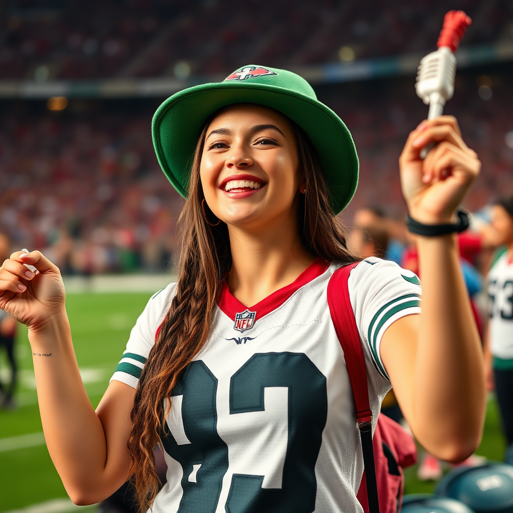 Attractive female NFL fan, cheering