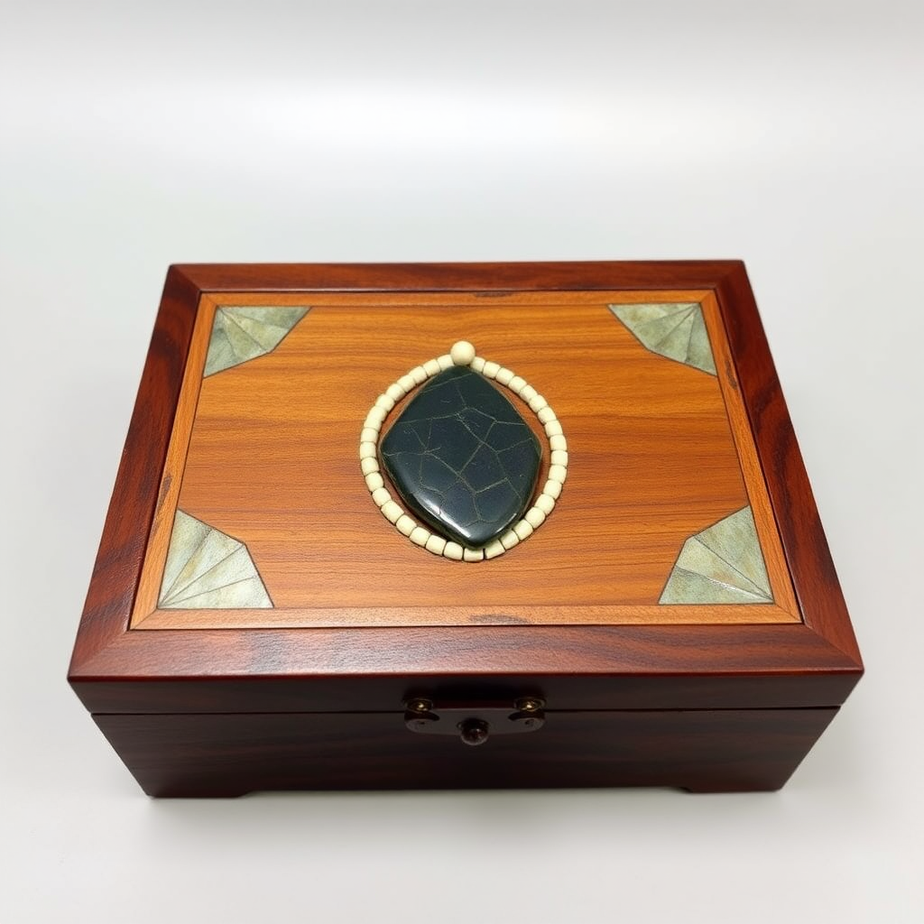 Decorative wood box with stone inlay