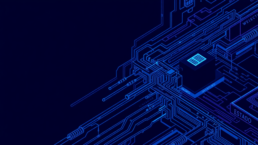 Create a cybernetic background for me, in dark blue, drawn in isometric view.