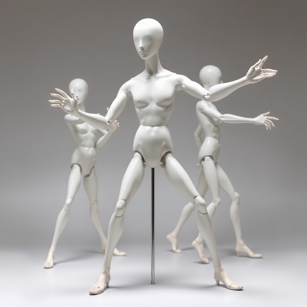 An example mannequin of poses striking a quadruped pose in anime style.