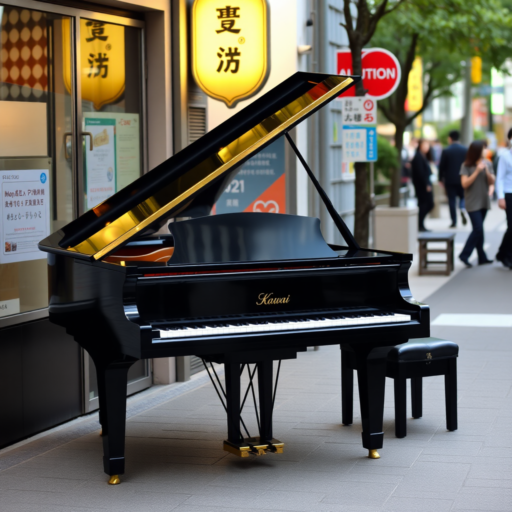 Kawai Grand piano in Tokyo street.