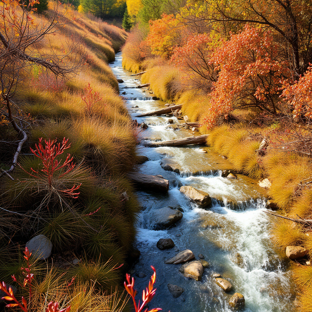 Autumn in the Mediterranean vegetation with a long stream.