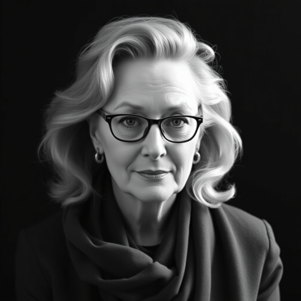 Meryl Streep, in monochromatic.