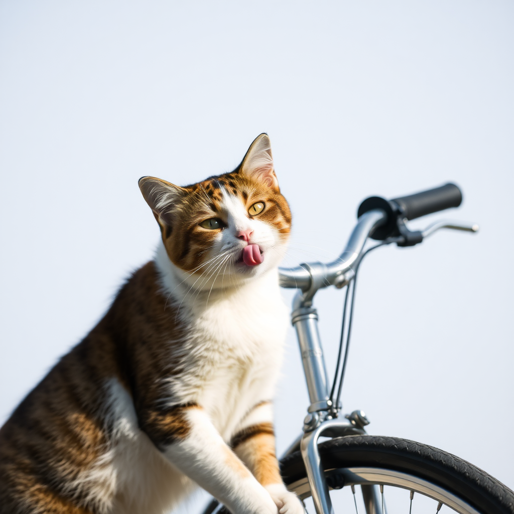 cat licking bicycle